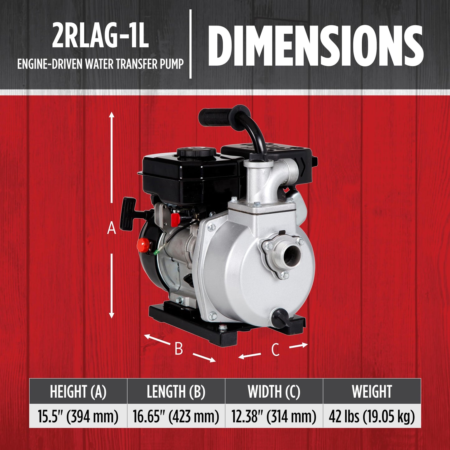 Red Lion 2RLAG-1L 79cc, 60 GPM OHV Engine Driven Aluminum Water Transfer Pump, 1.5-Inch MNPT Suction and Discharge, Black, 617031