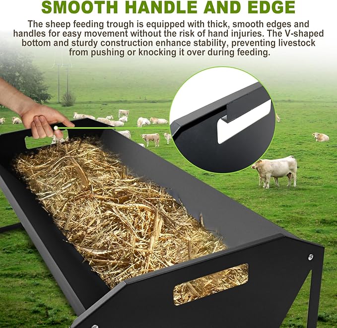 Livestock Feeding Trough 45", Heavy Duty 22 Gallon Capacity Livestock Trough, Galvanized Steel Sheep Feeder Trough for Horse, Goat, Sheep, Cattle, Cow, Alpaca