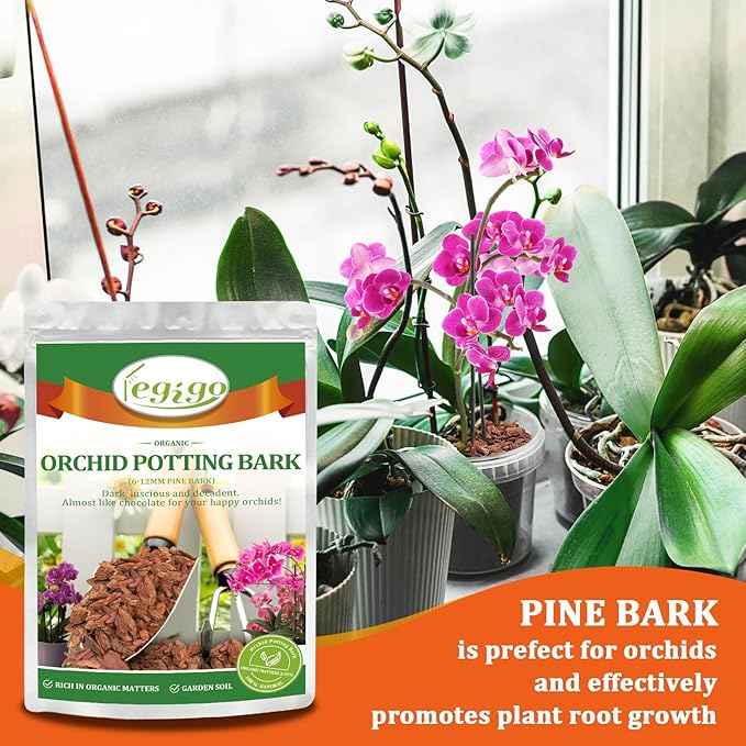 Legigo 12 Quarts Organic Orchid Potting Bark- All Natural Orchid Bark Potting Mix Pine Bark Wood Chips for Plants, Orchid Root Development, Houseplant Garden Mulch, Potting Soil Mix