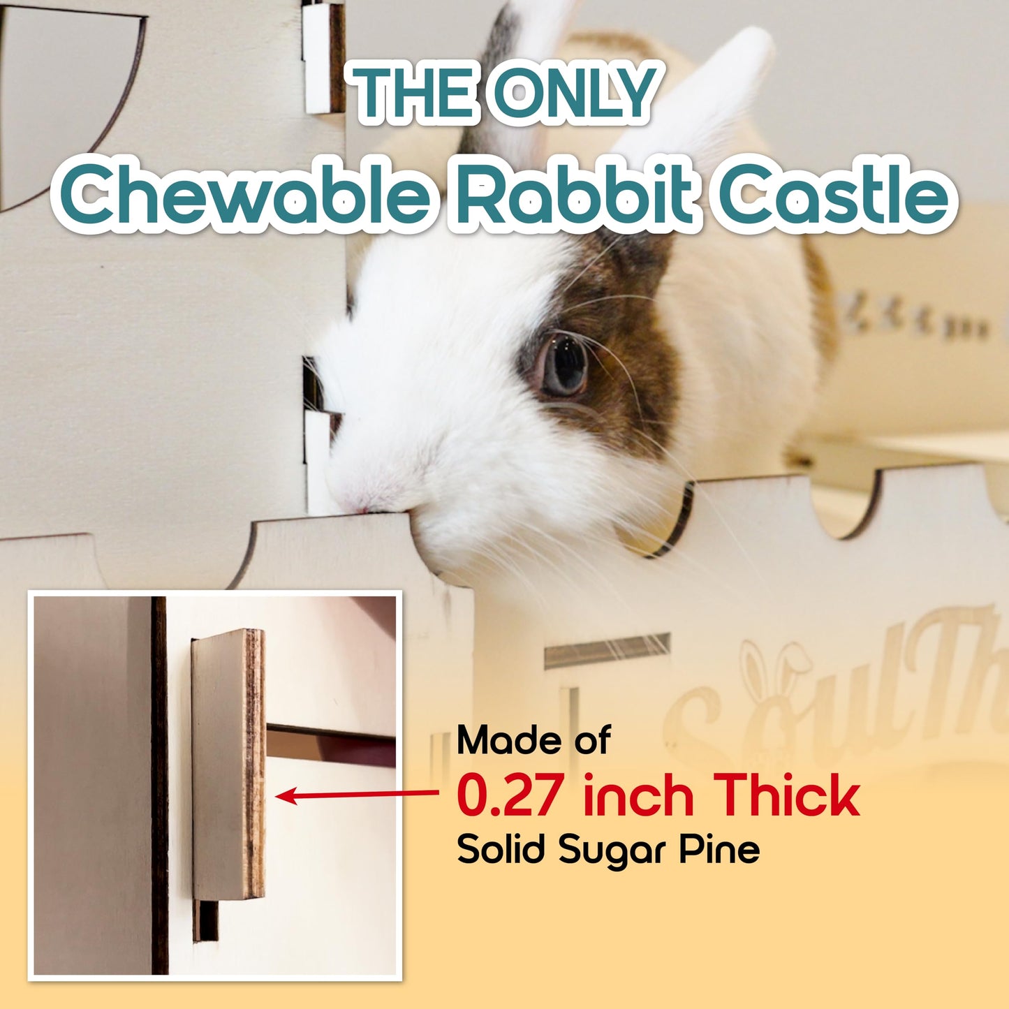 Soulthink® Extra Large Rabbit Hideout and Castle - Easy to Assemble Wooden Houses and Hideouts with Ramps and Tunnels Bunny Castle and Rabbit House for Rabbits to Hide and Play Indoor
