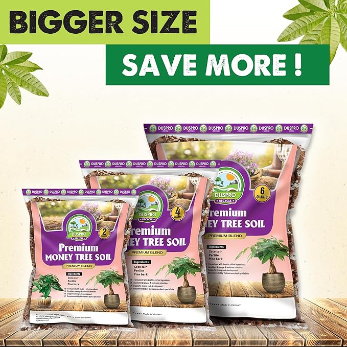 DUSPRO Recycle Money Tree Soil Indoor, Premium Coco Coir Perlite Mix and Pine Bark for Money Tree, Ideal Money Tree Soil for Healthy Growth and Nourishment (4 Quarts)