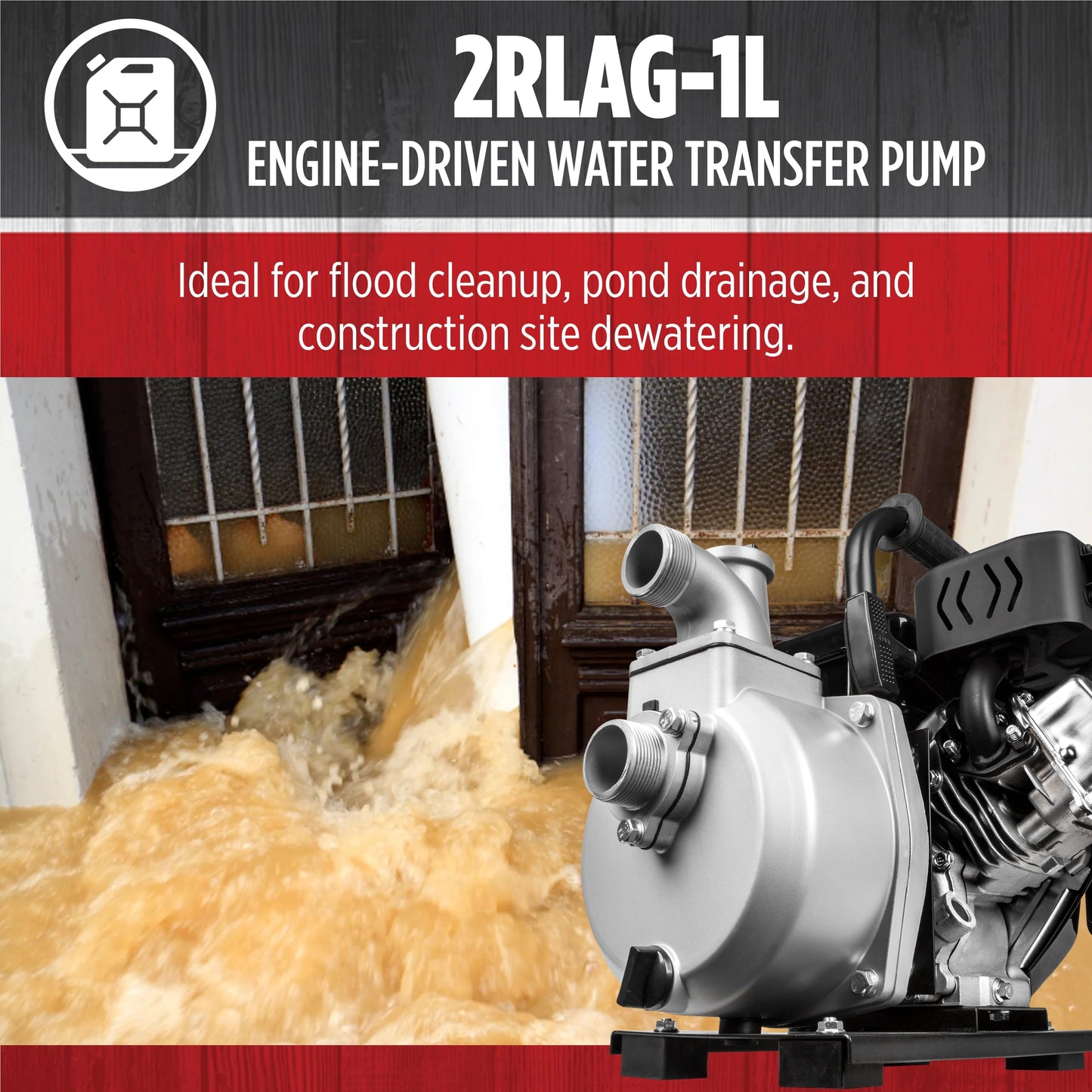 Red Lion 2RLAG-1L 79cc, 60 GPM OHV Engine Driven Aluminum Water Transfer Pump, 1.5-Inch MNPT Suction and Discharge, Black, 617031