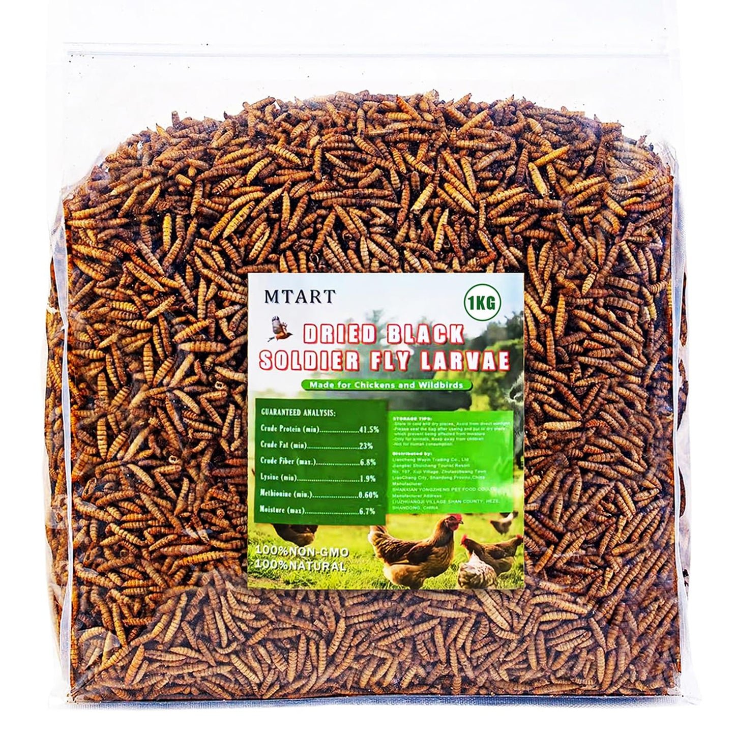 MTART 1Kg Dried Black Soldier Fly Larvae Treat for Chicken, 100% Natural Non-GMO More Calcium Than Dried Mealworms High Protein Chicken Feed for Birds, Ducks, Layer Hens