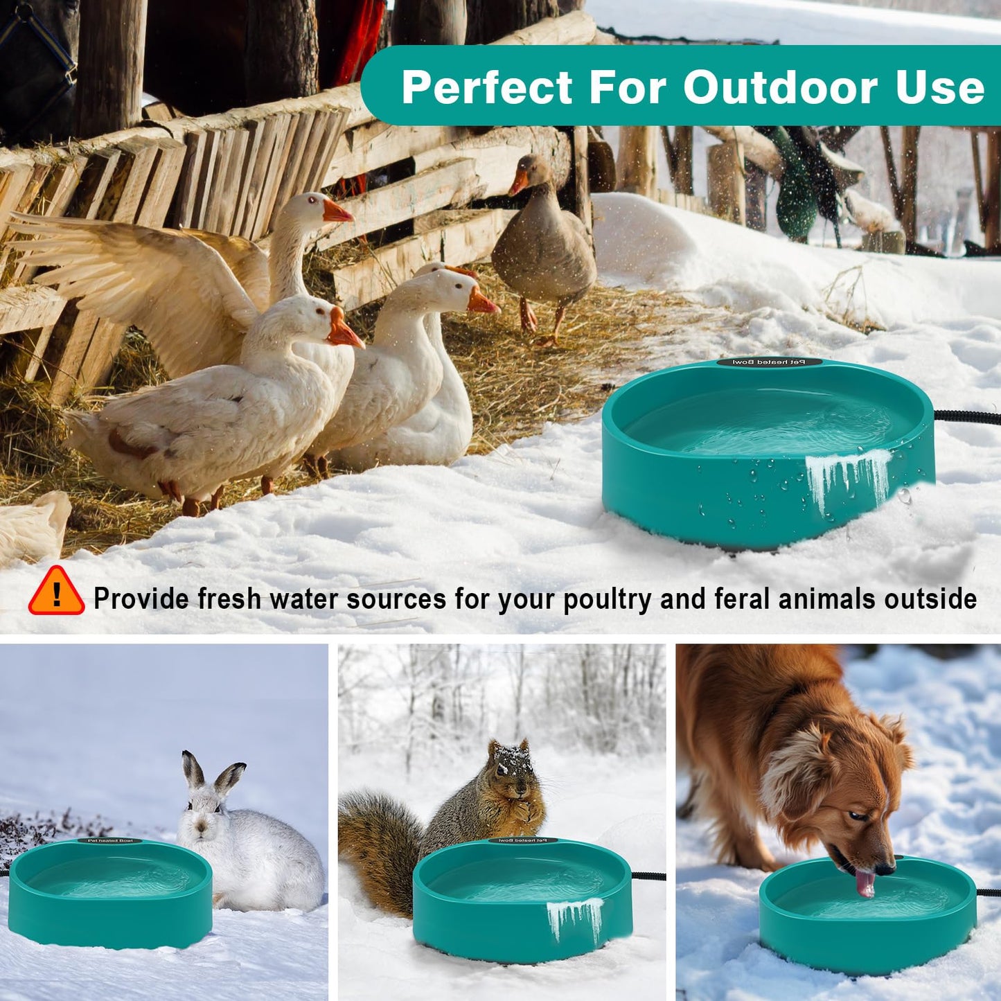 GHWMYD Heated Water Bowl for Chicken, Large Capacity 125OZ Poultry Water Heater for Hens Turkey Goose Duck Pigeon Poultry Birds Drinker in Winter, Chicken Coop Accessories No More Frozen Food Water