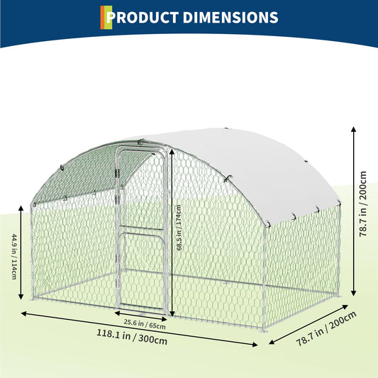 Large Metal Chicken Coop, Walk-in Chiken Coop, Outdoor Poultry Cage Hen House, Chicken Pen for Outdoor Backyard Farms, Homesteading Use 9.8x6.5x6.6in
