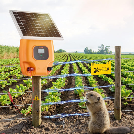 VEVOR Solar Fence Charger, 1J 10kV Solar Powered Fence Charger, Electric Fence Energizer Kit, Keep Out Predators, 3 Days Runtime, for Livestock, Poultry, Garden Protection