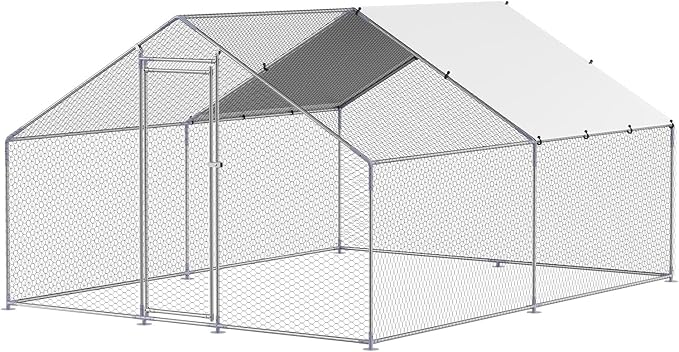 VEVOR Large Metal Chicken Coop, 9.8x13.1x6.5 ft Large Walk in Chicken Runs for Yard with Cover, Hen House Enclosure with Security Lock, Outdoor Duck Rabbit Cage Poultry Pen for Backyard, Farm, Yard