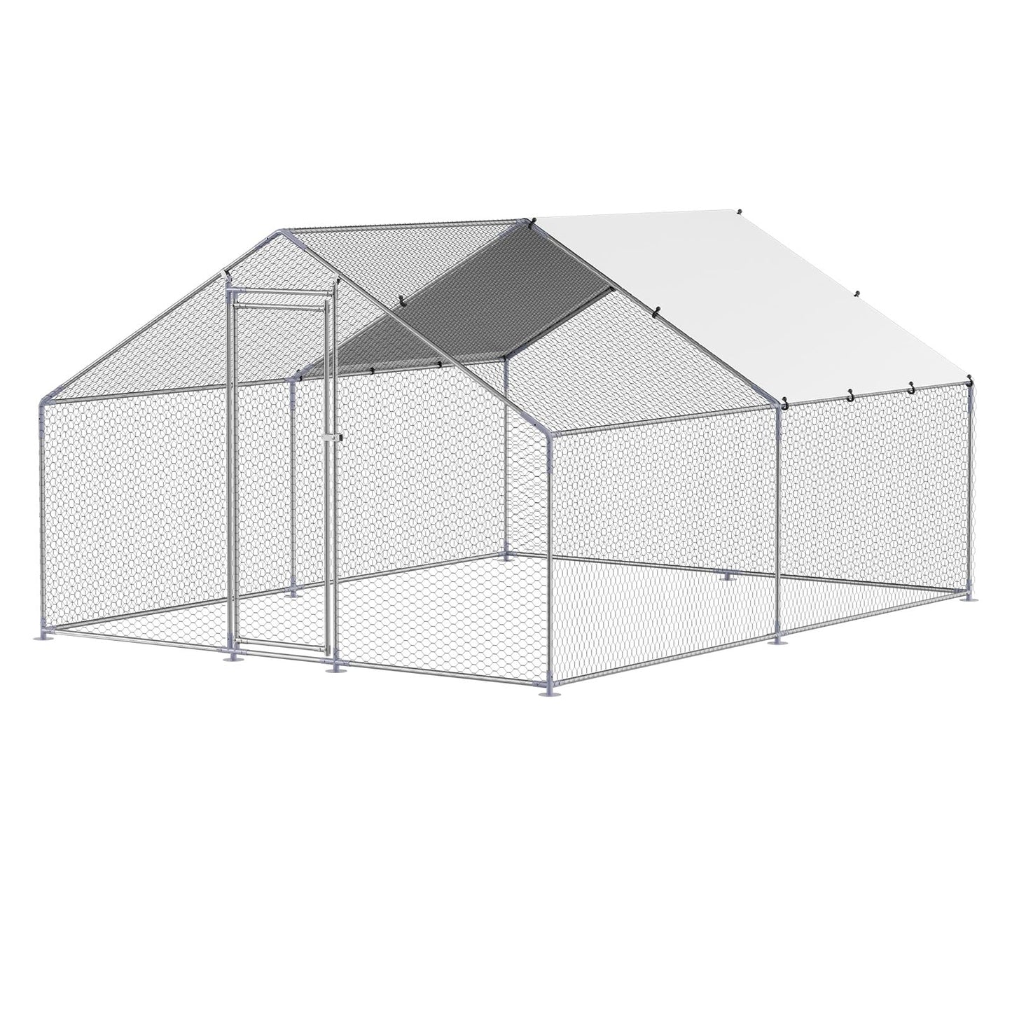 VEVOR Large Metal Chicken Coop, 9.8x13.1x6.5 ft Large Walk in Chicken Runs for Yard with Cover, Hen House Enclosure with Security Lock, Outdoor Duck Rabbit Cage Poultry Pen for Backyard, Farm, Yard