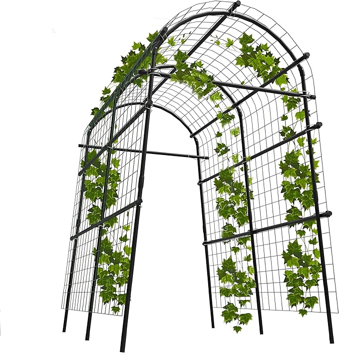 Garden Arch Trellis, 7.5FT Extra Tall Polyethylene-Coated Stainless Steel Garden Trellis for Climbing Plants, Vegetables, Flowers, Outdoor Pergola Arbor Wedding Party Decoration, Cucumber Trellis, Gar