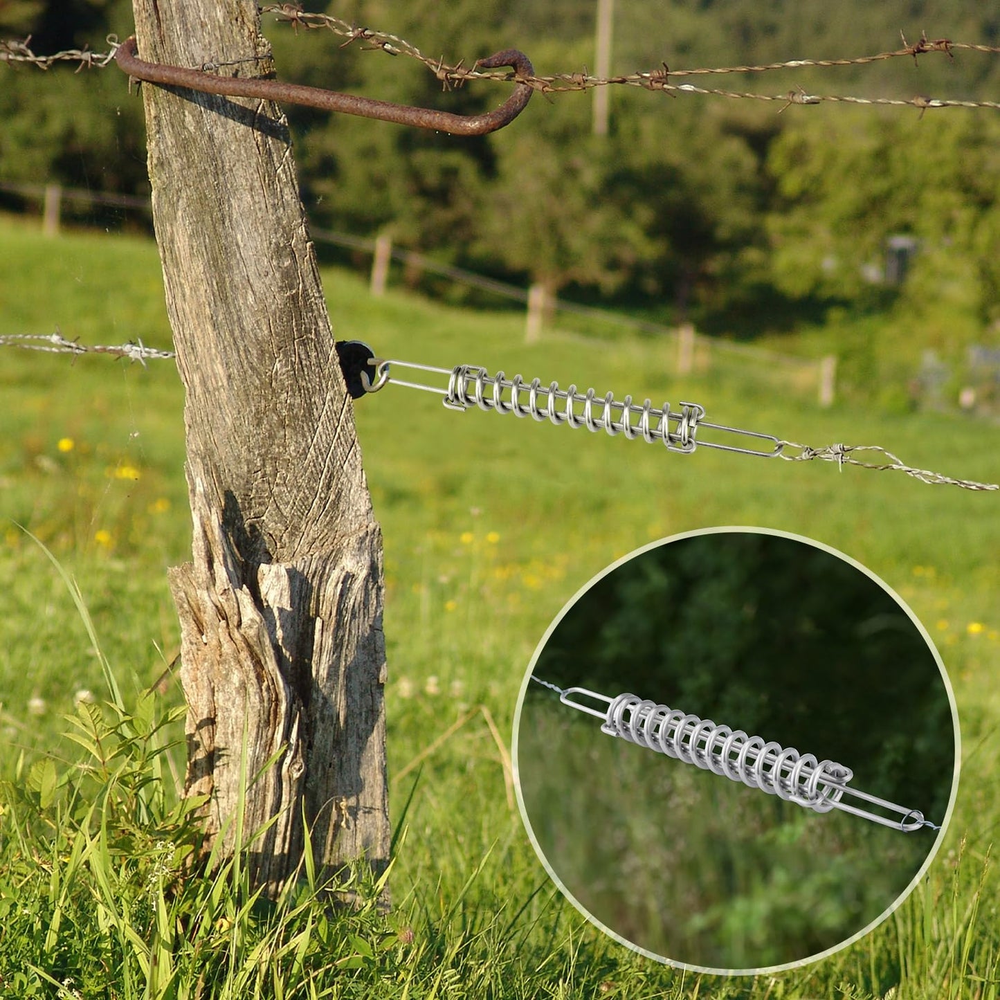Tandefio 10 Pcs Heavy Duty Electric Fence Tension Spring, Electric Fence Spring Livestock Spring Gates, Galvanized Steel Livestock Spring for Permanent and Flexible Agricultural