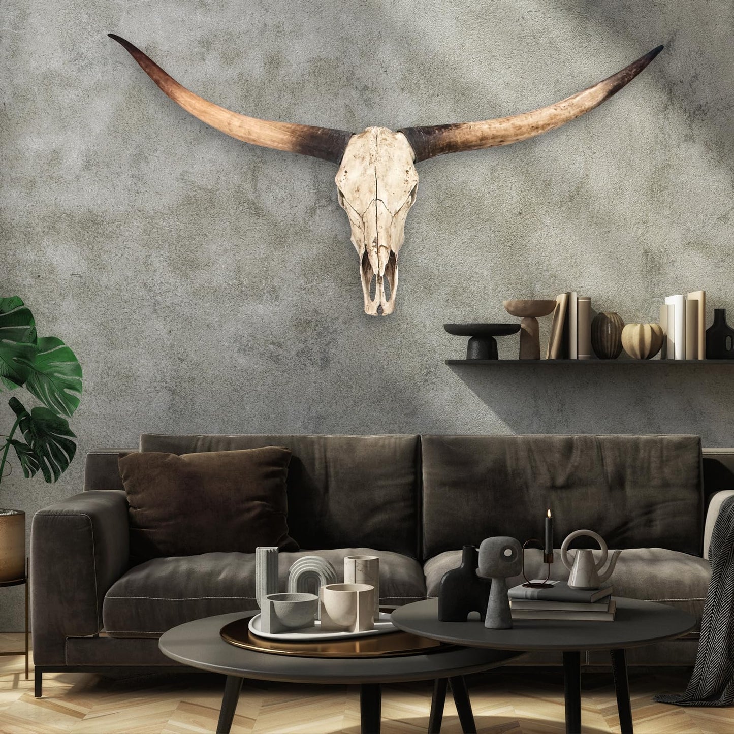 Cow Skull Wall Decor,Long Horn Cow Skull Wall,Resin Skull Sculpture Wall Hanging Art,Faux Taxidermy Head Wall Decor,Bull Skull Wall Decor for Rustic Farmhouse Style,Home Office-71Inch (jumbo Brown )