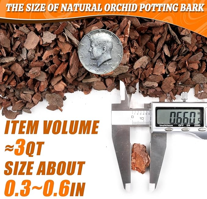 Orchid Potting Bark-6QT Organic Orchid Bark for Plants, All Natural Pine Bark Wood Chips Orchid Bark Potting Mix for Houseplant Mulch, Help Orchid Plants Root Health Development