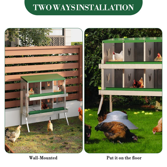 Chicken Nesting Box,6 Holes with Legs Roll Away Nesting Box for Laying Eggs, Wall Mount Chicken Nesting Boxes with Roll Out Egg Collection with Vented Holes for Hens, Green