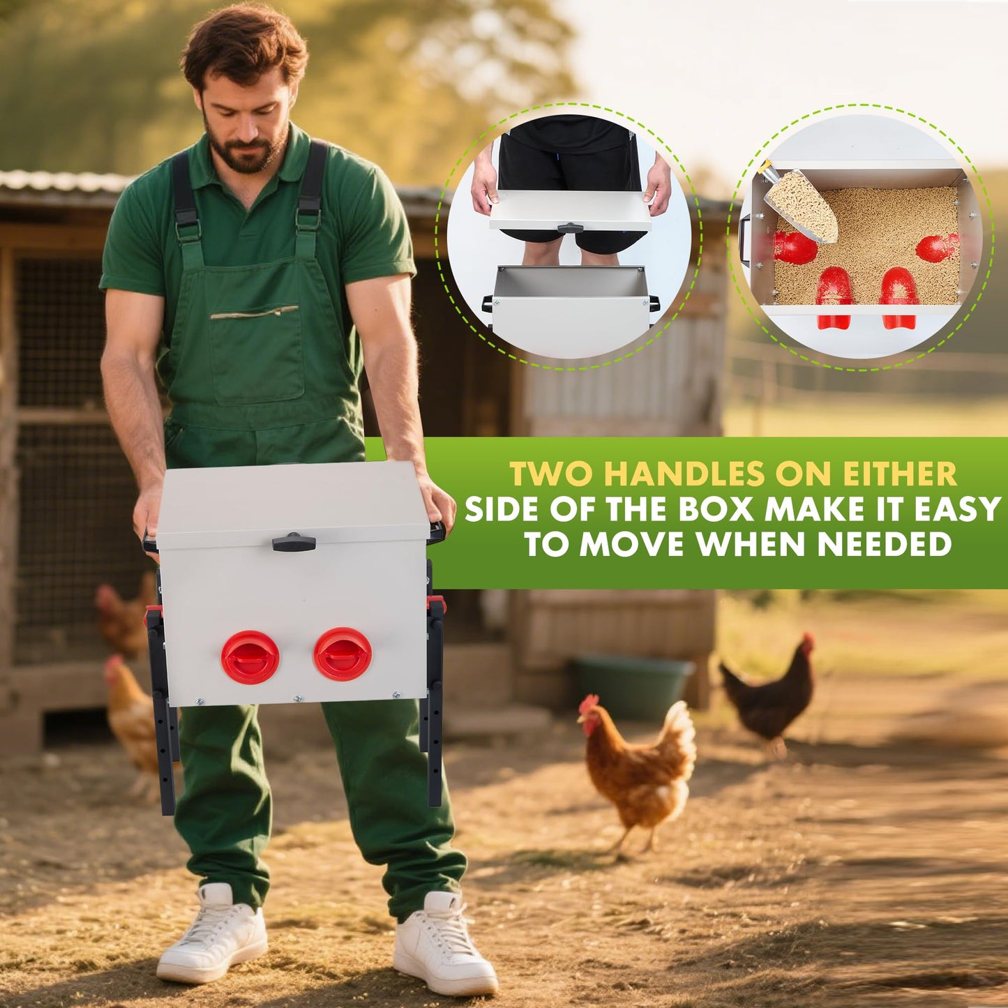 GVGBUK Metal Chicken Feeder with 4 Ports, 30 lbs Metal Poultry Feeder, Height Adjustable Weatherproof Feeding Box for Chickens, Geese, Ducks, Turkeys, Quails