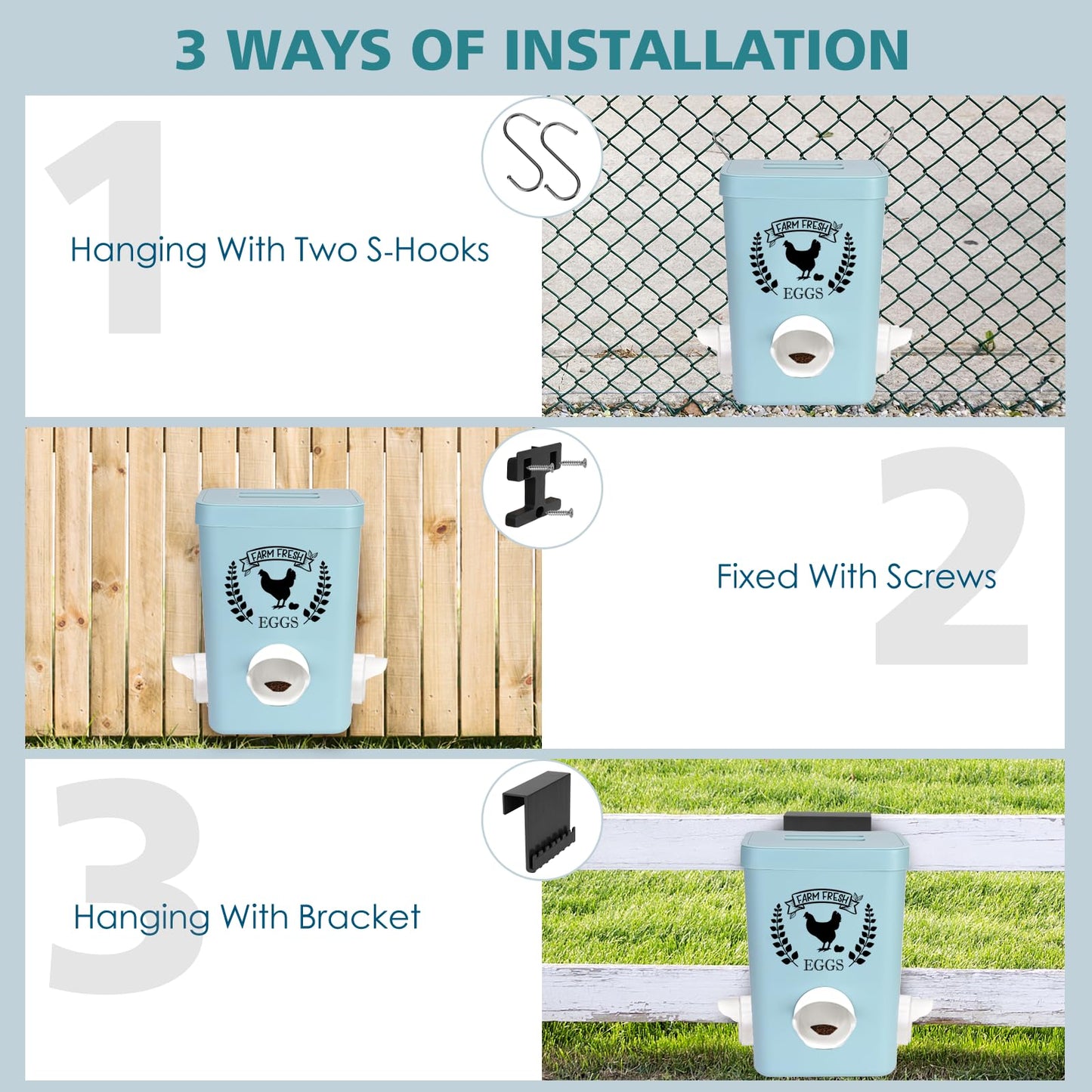 ‎Tgeyd Chicken Feeder and Chicken Waterer Set (3 Gallon/26 Pounds) - Hanging Automatic Chicken Feeder No Waste - Chicken Coop Accessories - Poultry Waterer