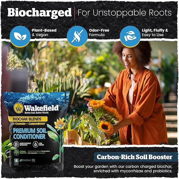 Wakefield Premium Indoor Potting Soil - Professional Biochar & Probiotics with CarbonBoost Technology - Ultimate Organic Potting Mix for Indoor & Outdoor Plants, Succulents & House Plants - 4Quarts