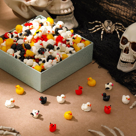 Barydat 200 Pcs Halloween Mini Resin Ducks Figurines Tiny Resin Figures Bulk Miniature Ghost Pumpkin Bat Skull Mummy Ducks Ornaments for Halloween Party Favors Bag Fillers Gifts Dollhouse Decor