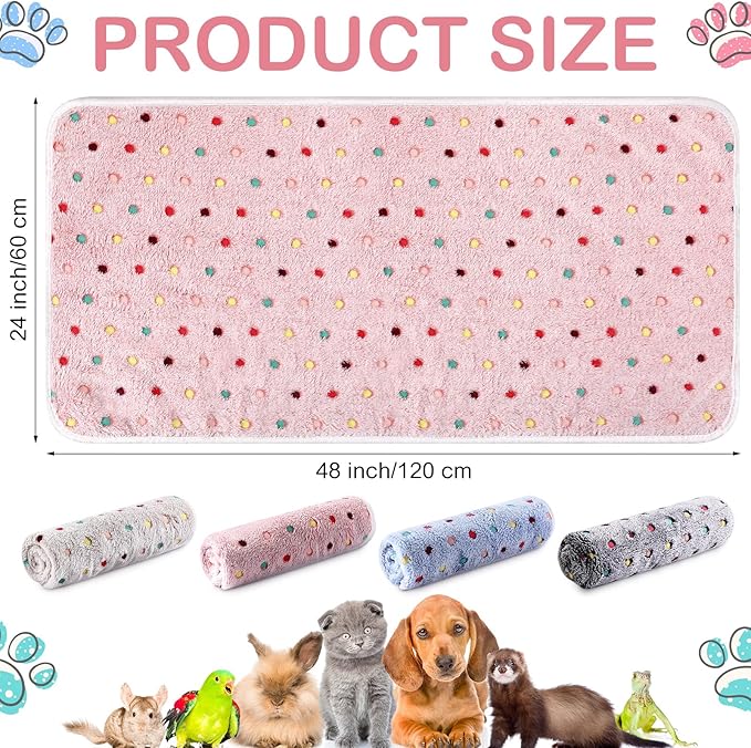 Reginary 4 Pcs Waterproof Guinea Pig Blankets Washable Small Animal Fleece Bedding Absorbent Guinea Pig Cage Liners Reusable Pet Pee Pad Sleep Mat for Hamster Ferret(Colorful Dot,24 x 47 Inch)