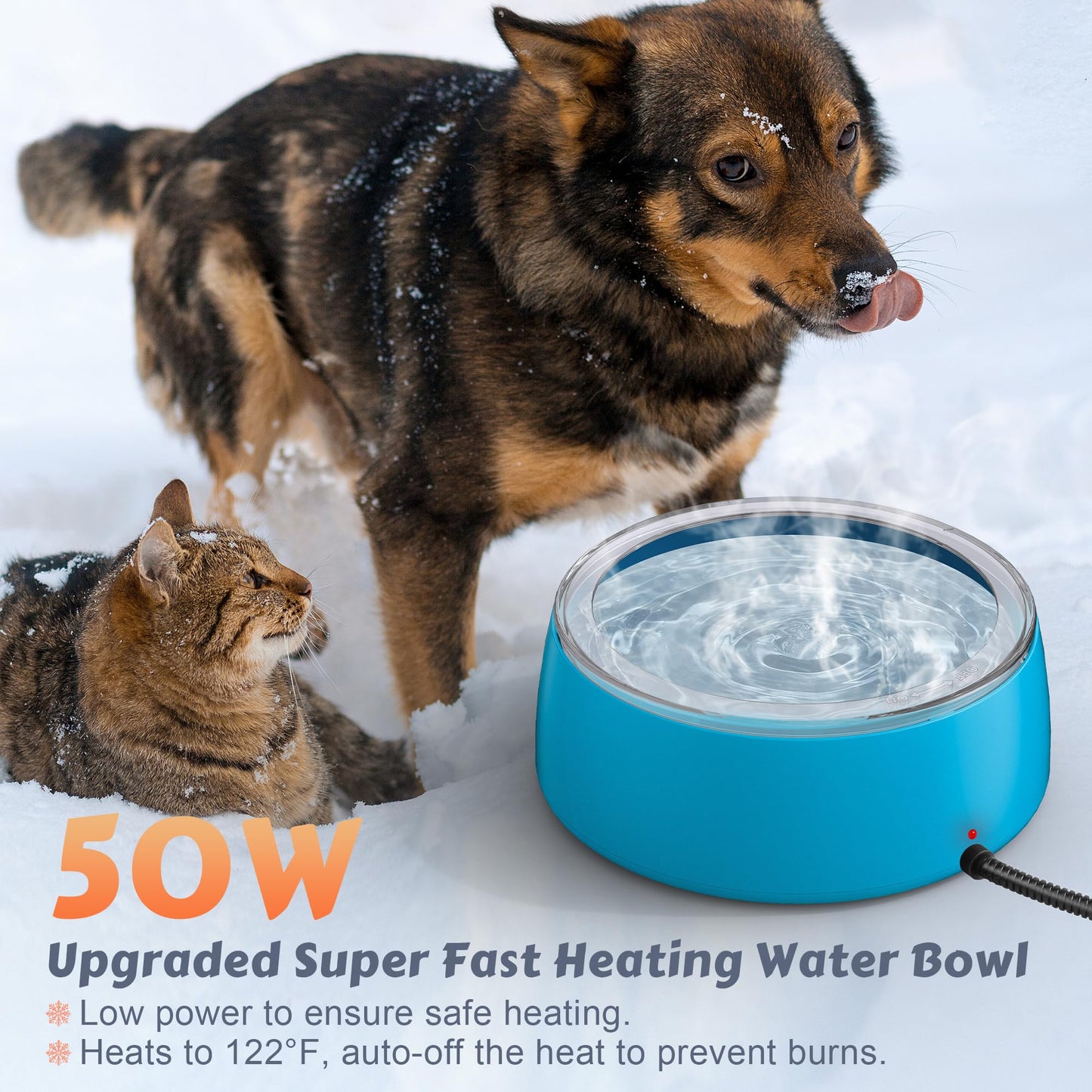 Newget 3L Heated Water Bowl, Outdoor Large Heated Dog Bowls, Outside Waterproof Heated Pet Bowl with Chew Resistant Cord, Smart Thermal Dish Provides Drinkable Water in Winter for Cat, Rabbit, Chicken