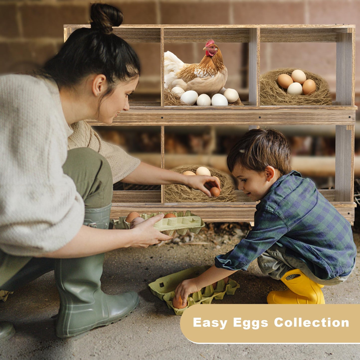 Nesting Boxes for Chickens Coop, Wooden Hens Nesting Eggs Laying Box, Chicken Nesting Boxes Wall-Mounted 6 Compartment