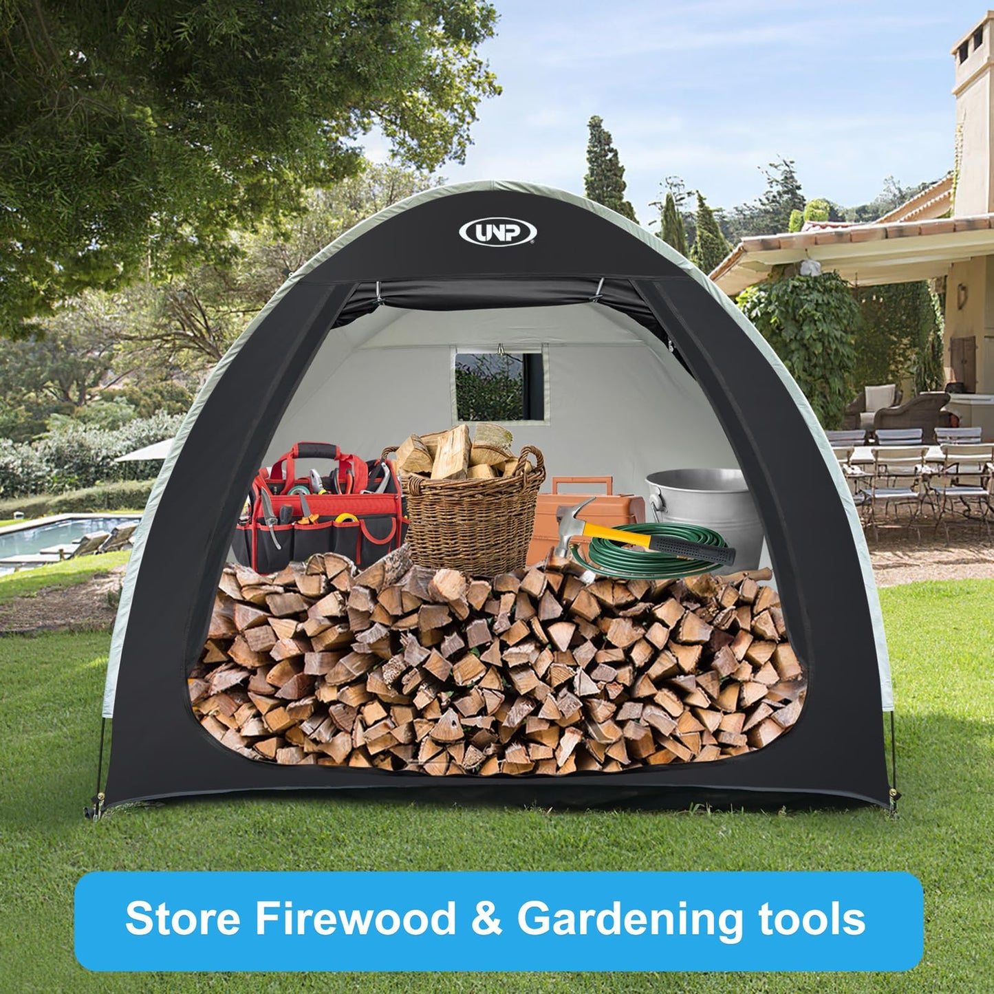 UNP Bike Storage Shed Tent, Portable Outdoor Bike Storage Tent with 210D Oxford Thick PU4000 Waterproof for 1/2/3/4 Bikes, Bike Covers Storage Shed for Bicycles, Lawn Mower, Garden Tools