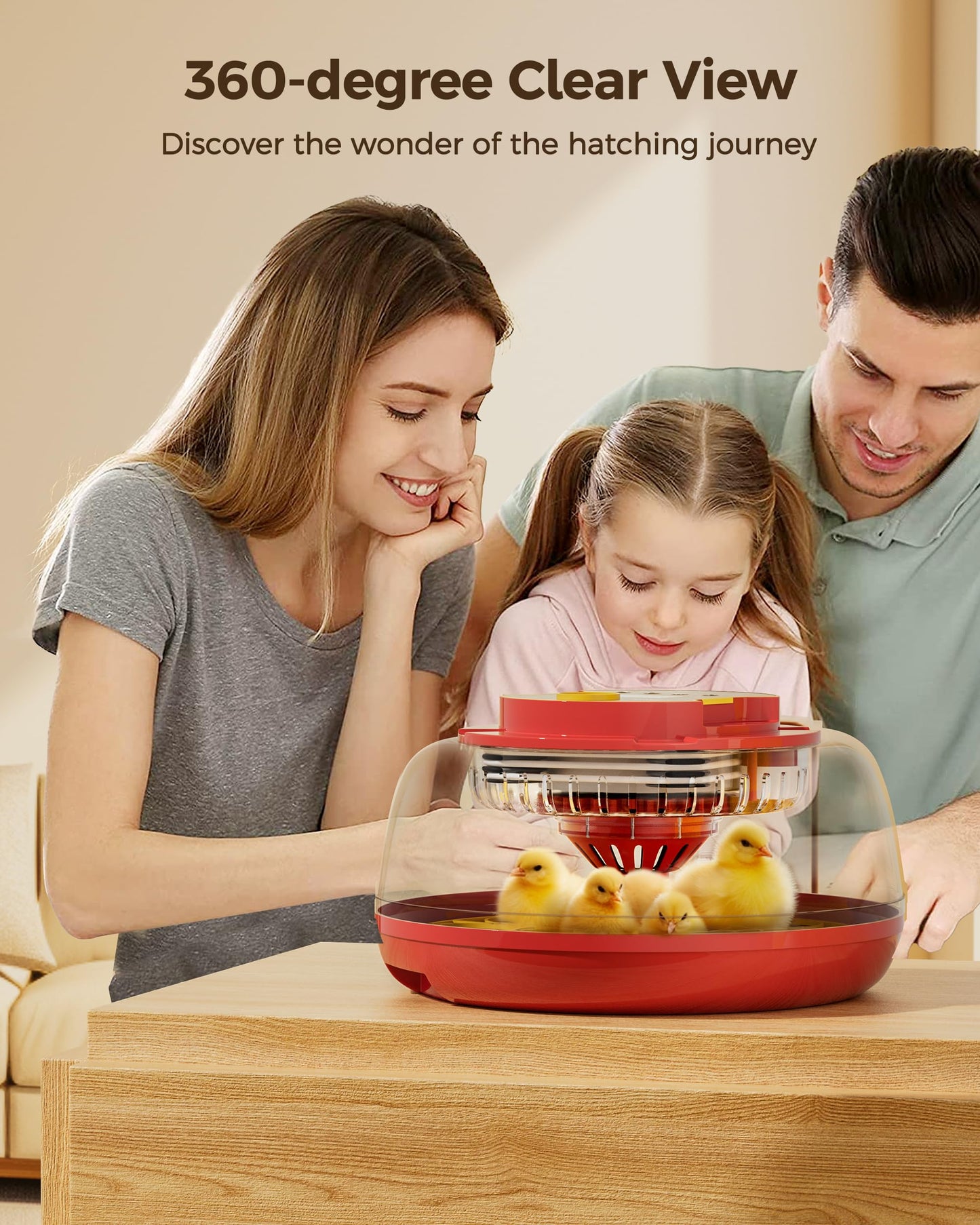 18 Egg Incubator with Automatic Egg Turning and Humidity Control, 360° Viewing, Dual Size Egg Trays for Chicken, Duck, Goose, Turkey, Quail, and Parrot Eggs, Ideal for Farm, Classroom, Home Use