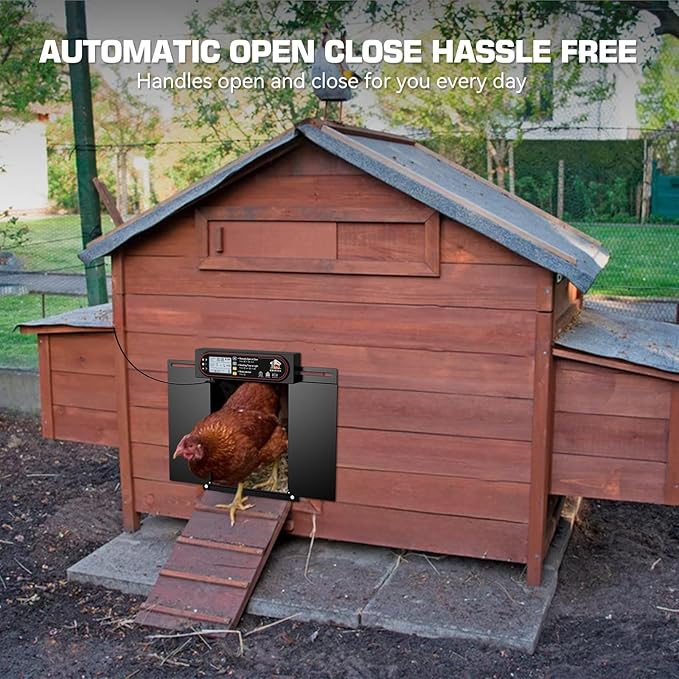 Automatic Chicken Coop Door with Horizontal Dual Opening, Remote & Manual Control, USB Backup, Predator-Proof Larger Opening Size House Door Solar Powered for Chicken, Duck and Poultry, Black