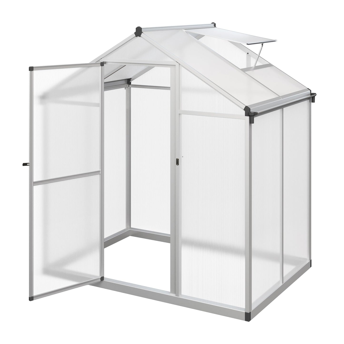 Walk in Greenhouse - 4ft x 6ft Outdoor Green House with Roof Vent and Rain Gutter - Sturdy Polycarbonate Panels with Aluminum Frame by Home-Complete
