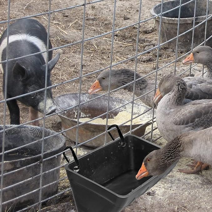 Fence Hanging Chicken Feeder for Duck, Piglets, Goat Feeder Poultry Feeding Container for Livestock Feed Trough Water Bucket(Blue 4)
