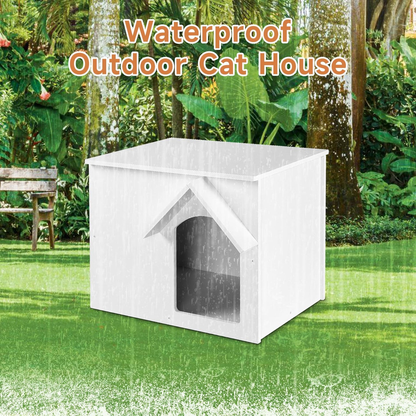EARTHSON Outdoor Cat House, Feral Cat Shelter, Stray Cat Condo Waterproof and Insulated cat House with Escape Door