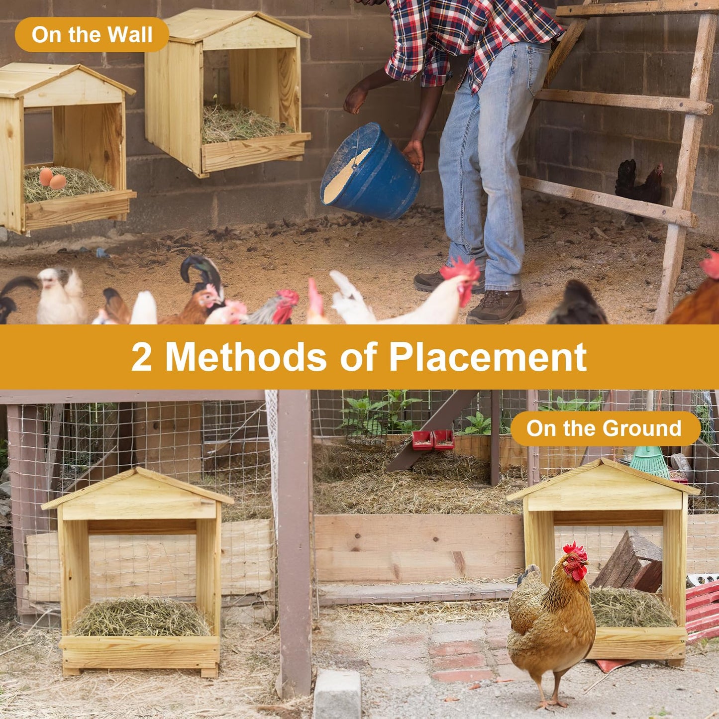 Chicken Nesting Box 3 Compartments - Wall Mount Wooden Egg Laying Nest Box for Chicken Coop, Easy to Assemble & Versatile Use for Hens, Ducks, Chickens