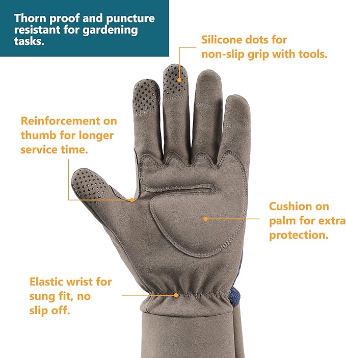 COOLJOB Thorn Proof Rose Pruning Garden Gloves for Men, Long Sleeve Padded Yard Work for Bush, Blackberry, Cactus, Heavy Duty/Puncture Resistant/Machine Washable, Medium, Navy