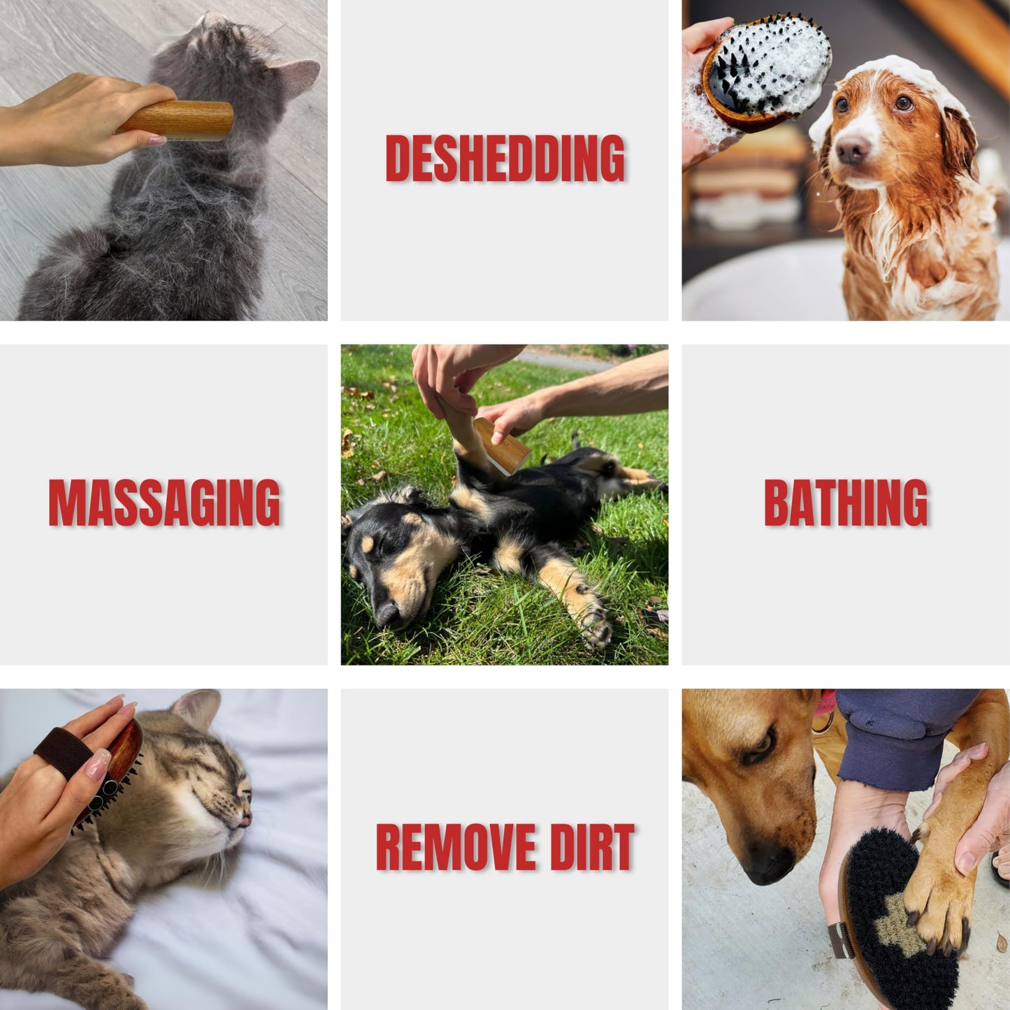 Wooden Pet Grooming Kit for Short-Haired & Double-Coated Dogs Cats Horses- Includes Bristle Brush, Massage Brushes & Deshedding Tools -Dog Brush for Shedding - Best Deshedding Comb - Idea Gift