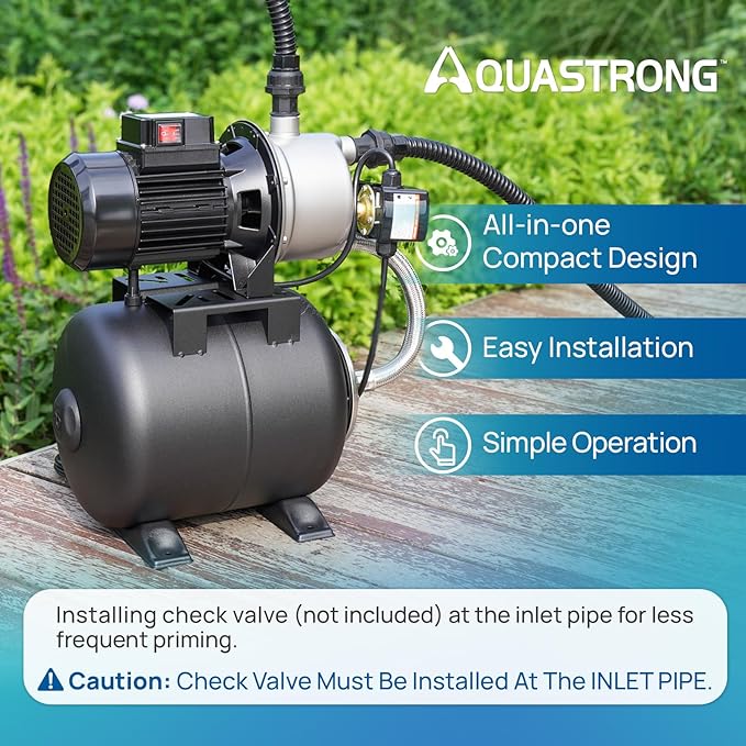 Aquastrong 1.6 HP Shallow Well Pump with Pressure Tank, NSF Certified, 1320 GPH, 115V, Stainless Steel Irrigation Pump, Automatic Water Booster Jet Pump for Home, Garden, Lawn
