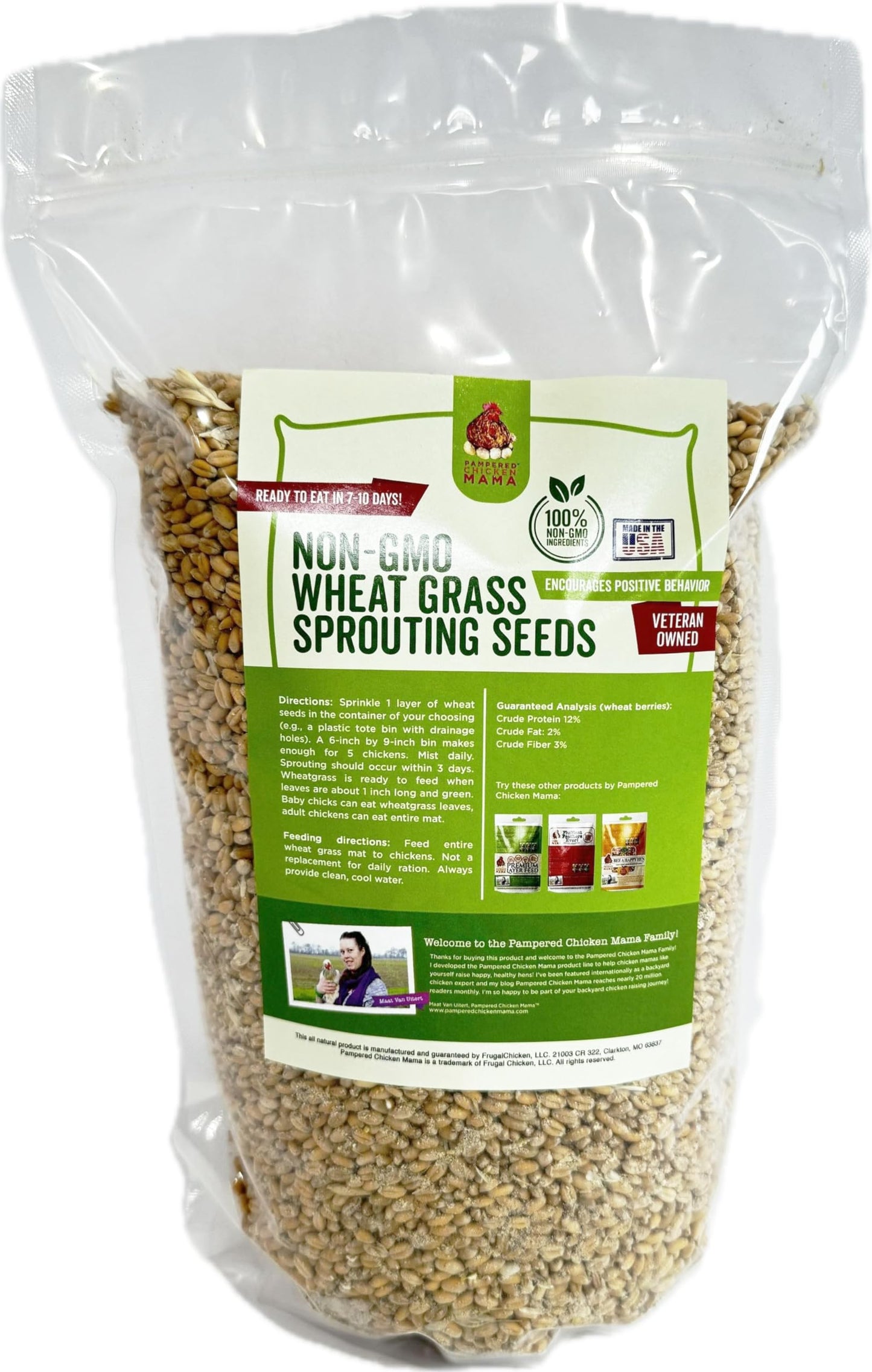 Pampered Chicken Mama Non-GMO Fodder Seeds for Chickens (3 pounds), Pasture Grass Seed, Wheat Grass Seeds for Growing, Wheat Seeds for Fodder