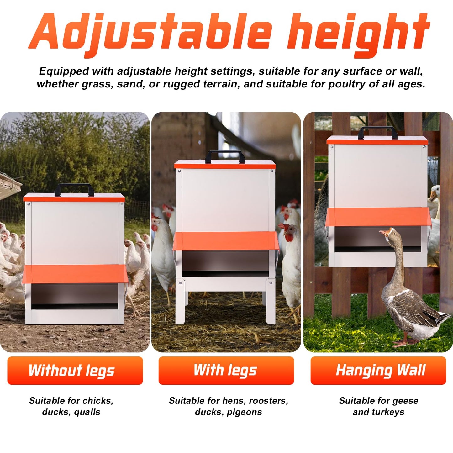 PKNYBZH 30lbs Automatic Chicken Feeder and Duck Feeder，Large Poultry Feeder for Chickens, Ducks, Geese, Pigeons, Dogs, Cats (Orange)