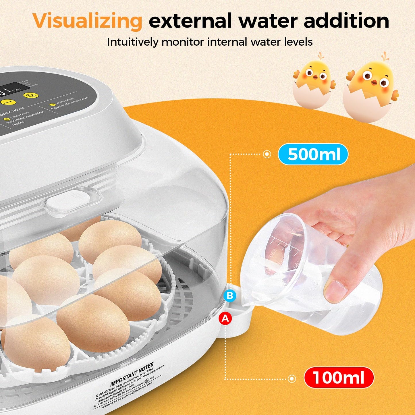 Sailnovo 24 Egg Incubators for Hatching Eggs, 4 Modes Egg Incubator with Automatic Egg Turning and Humidity Display, Egg Candler - 360° View with Clear Window Incubators for Hatching Chicks, Grey