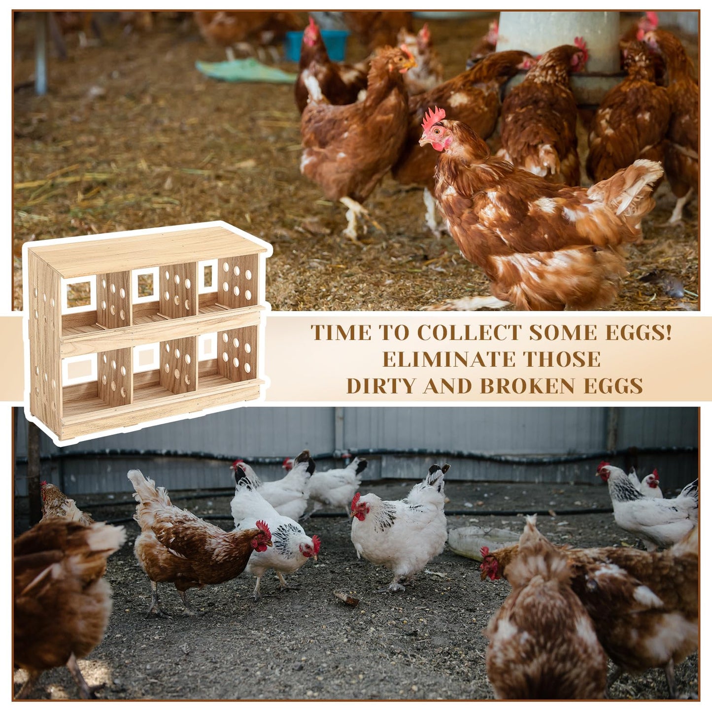Briwooody Wooden Chicken Nesting Boxes 6 Compartments Chicken Nesting Boxes for Chickens, Chicken Coop for Egg Collection Egg Laying for Hens, Chickens