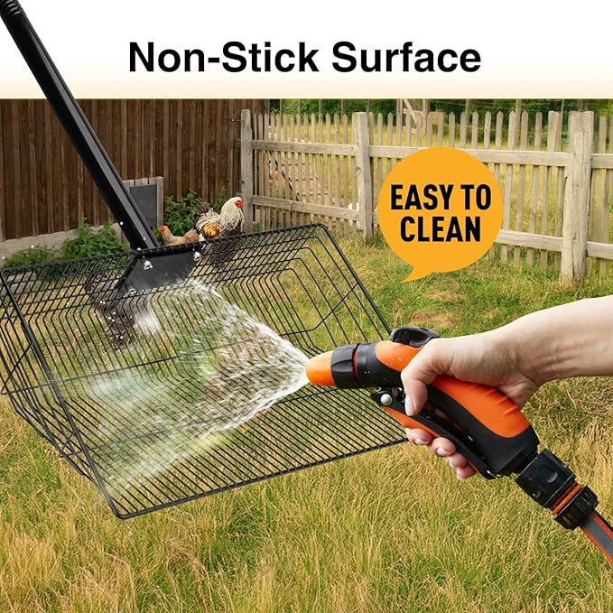 10" & 15" 2 Large Chicken Poop Scooper Set: Heavy Duty Carbon Steel Sifter Shovel, Metal Pooper Sifting Scoop for Poultry Run Yard Farm Litter Manure Sand, Chicken Coop Accessories Cleaning Tool