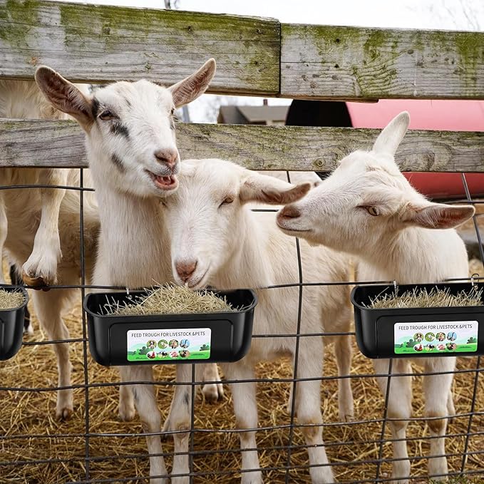 Chicken Feeder Waterer, 6 Pack Duck Feeder Supplies, Hanging Fence Feed Trough with Clips for Goat, Sheeple, Piglet, Gooses, Turkeys, Dog Livestock Poultry, Black
