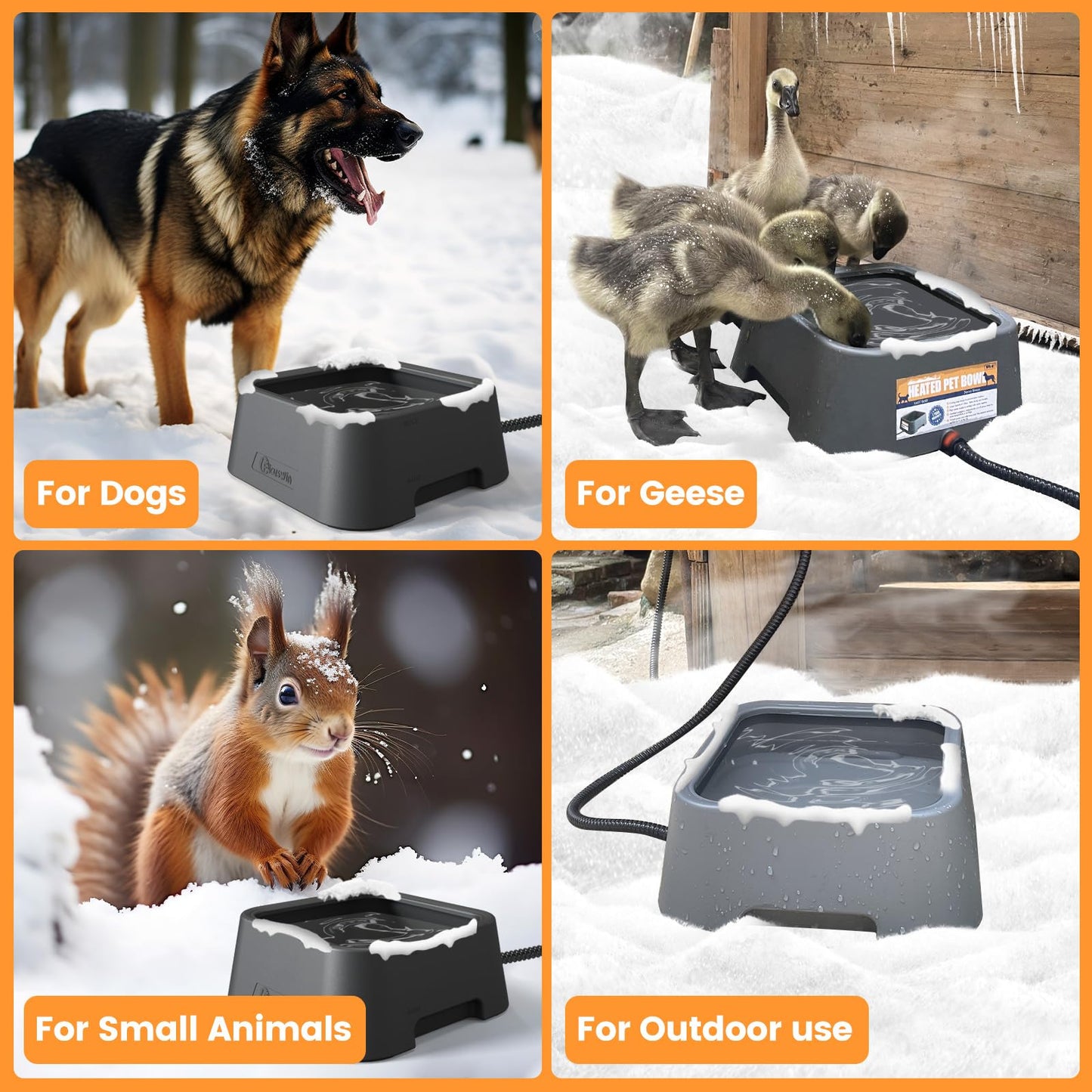 120OZ/3.5L Heated Water Bowl, Heated Water Bowl for Outdoor Cats Dog Chicken Rabbit, Heated Dog Bowl with Chew Resistant Power Cord, Melt Ice, Provide Drinkable Water for Feral Cats, (Grey)
