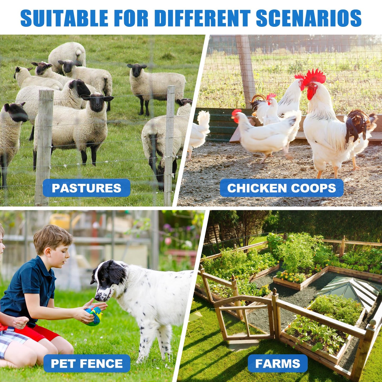 PE2 Electric Fence Energizer Plus 250 Feet Electric Fence Kit 0.10 Joule Livestock Fence Chargers for Accommodating Pets Livestock and Preventing Wildlife Invasion (Aluminum Wire)