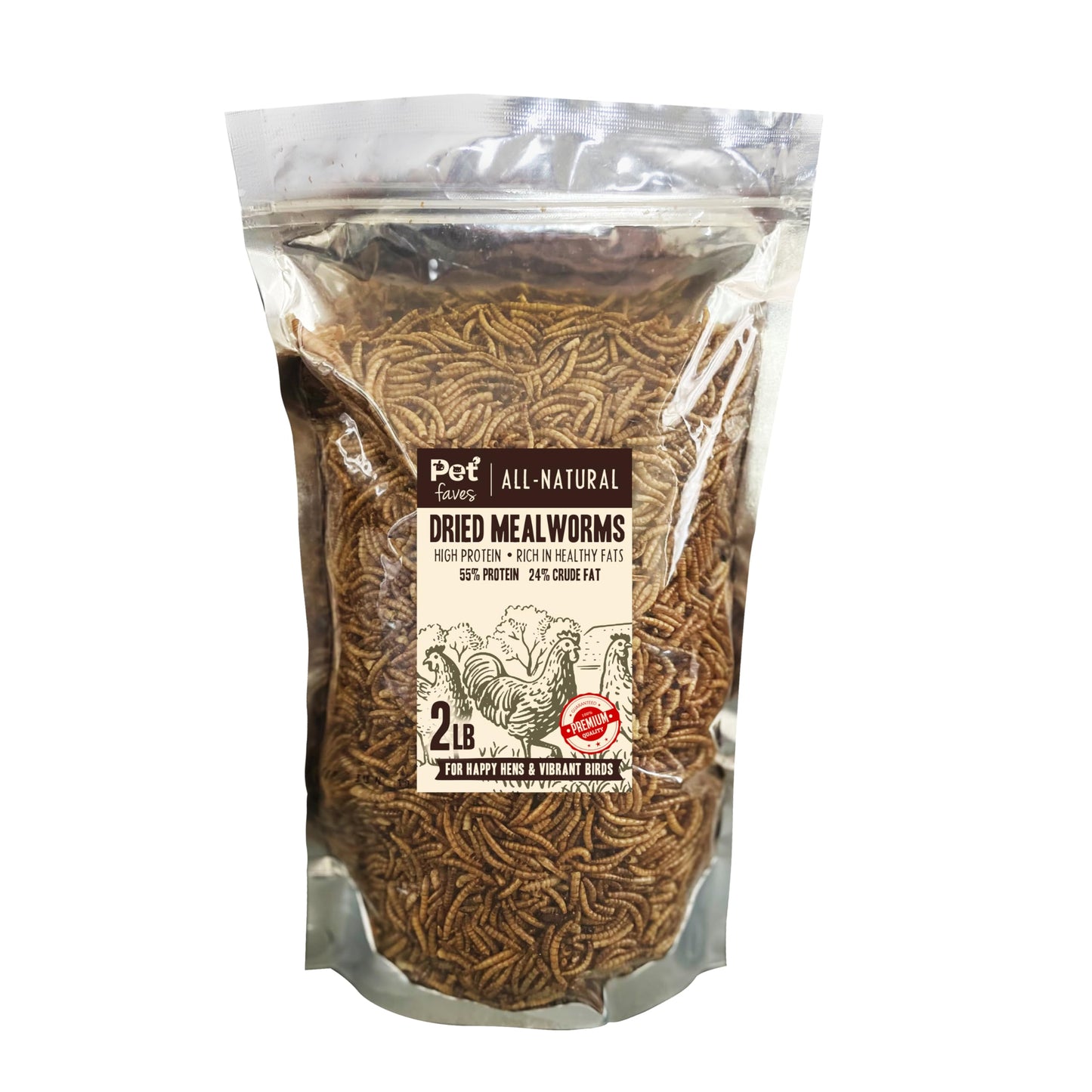 Pet Faves Dried Mealworms for Chickens, Birds, Hamster, Reptile and Turtle - Premium Non-GMO Treats with 55% Protein for Laying Hens - Organic Food for Wild Bird, Bluebirds, Robins, Cardinals. 2 Lb