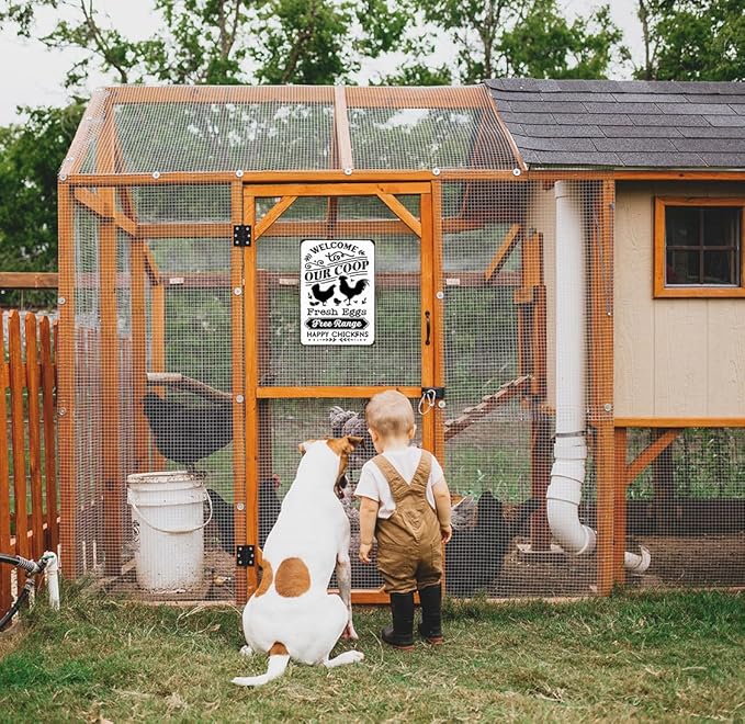 Funny Chicken Gifts Welcome To Our Coop Tin Sign for Home Farm Chicken Coop Farmhouse Kicthen Garden Decor 8 X 12 Inch (3521)