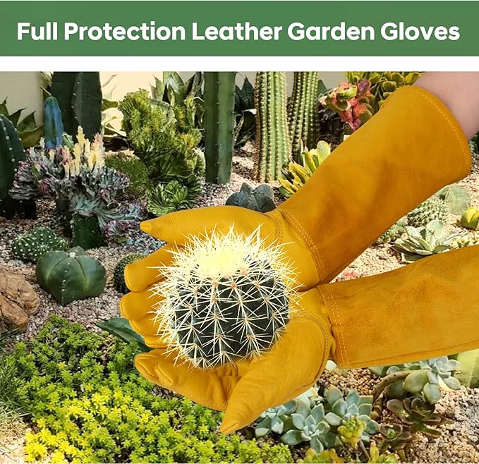 Garden Gloves, Thorn Proof Rose Pruning Gardening Gloves for Men & Women, Long Leather Glove for Weeding, Planting, Digging, Small Size