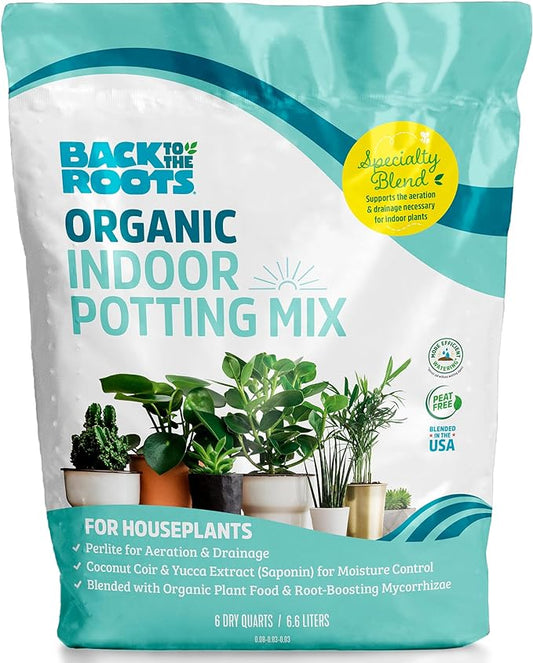 Back to the Roots 100% Organic Indoor Potting Mix (6 Quart), Promotes Healthy Houseplant Growth, Made in The USA