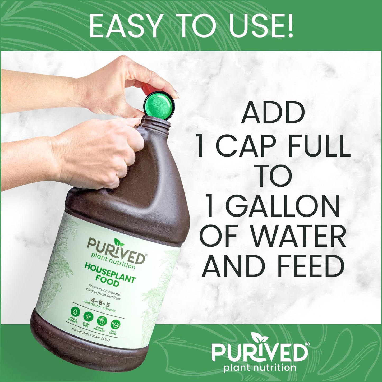 Purived 1gal All-Purpose Liquid Plant Fertilizer - Makes 320 Gallons, for Indoor Houseplants, All-Natural, Groundwater Safe, Made in USA