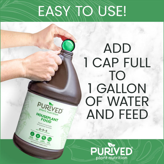 Purived 1gal All-Purpose Liquid Plant Fertilizer - Makes 320 Gallons, for Indoor Houseplants, All-Natural, Groundwater Safe, Made in USA