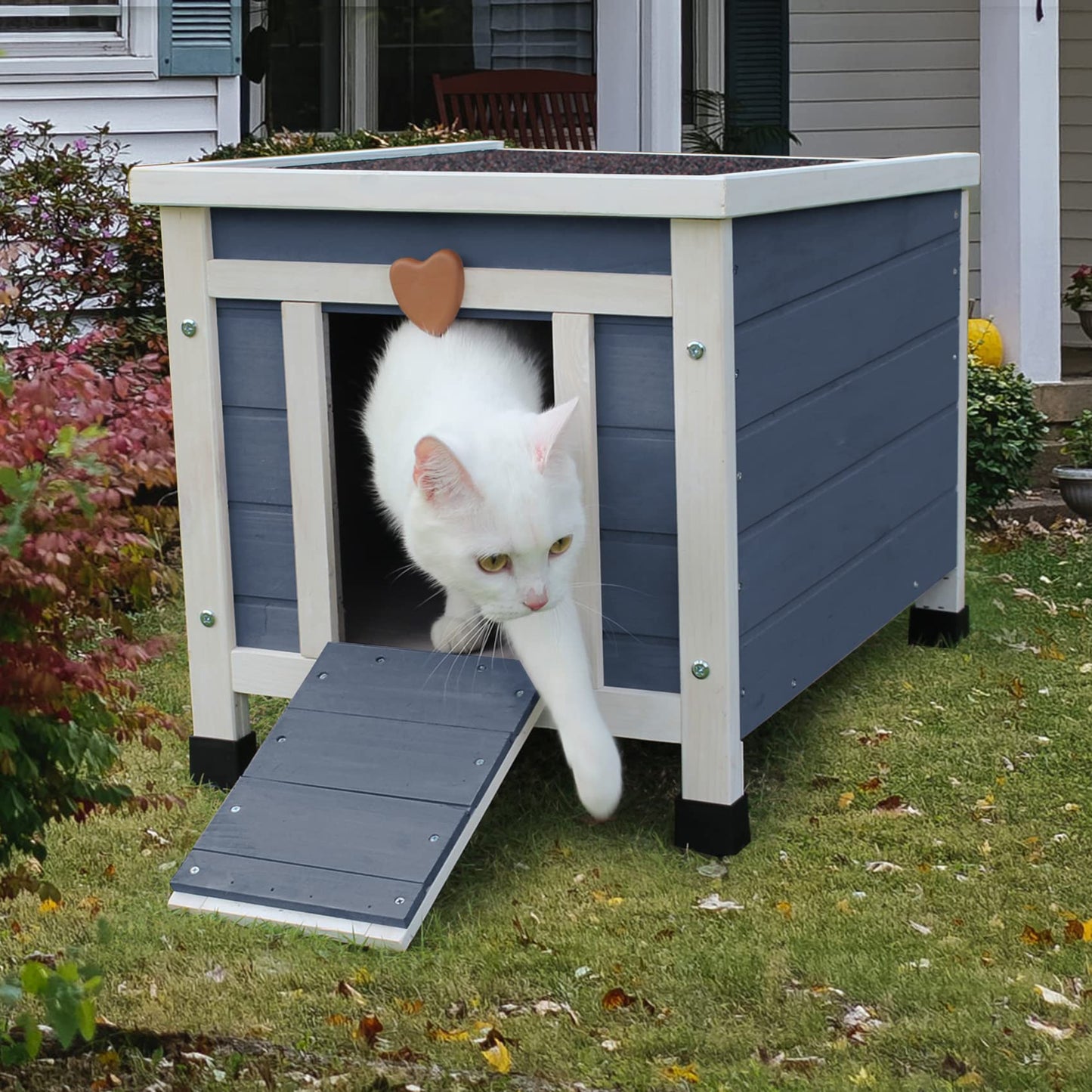 Rockever Outdoor Cat House,Outdoor cat Houses for Feral Cats Weatherproof Rabbit Hutch Small, Wooden Small Pet House and Habitats-Blue