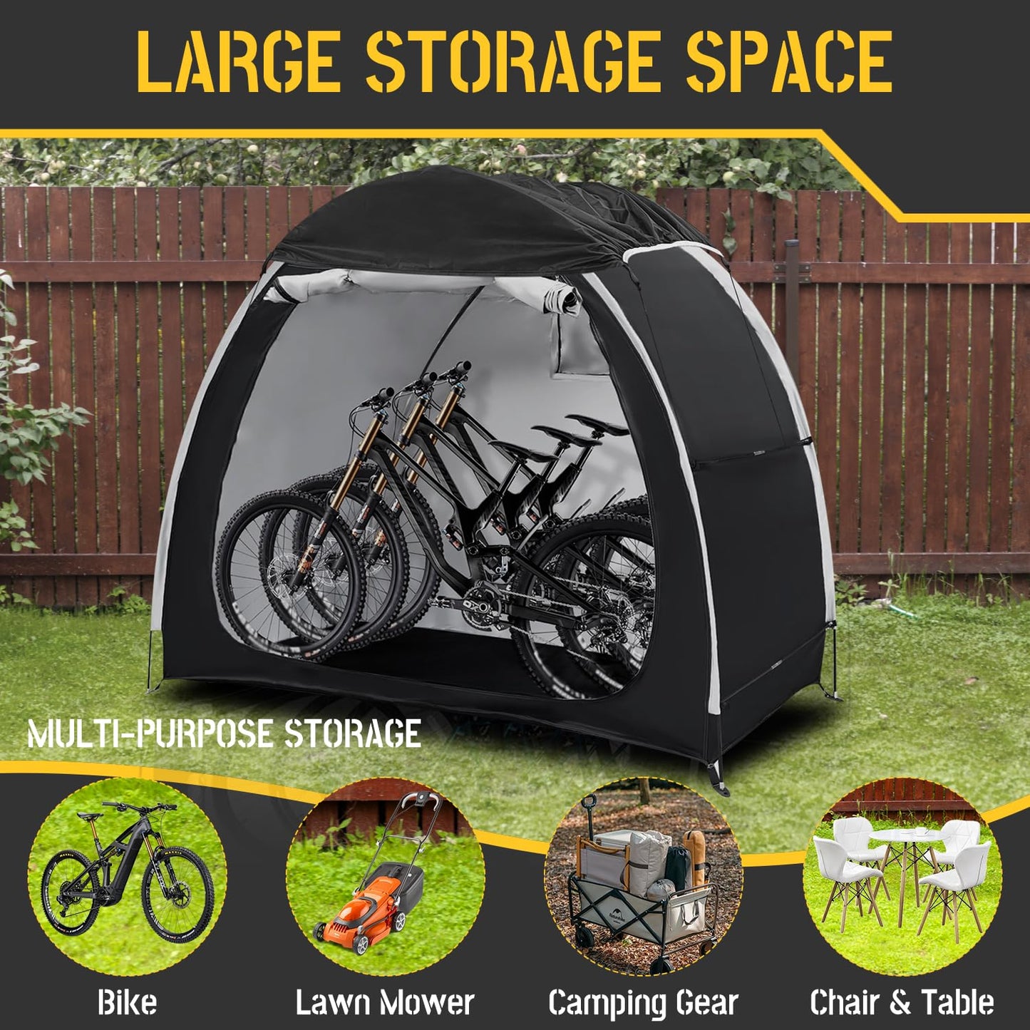 Bike Tent Outdoor Storage Shed,Waterproof 5000PU 210D Oxford Fabric,Top Reinforcement,Portable Outside Bicycle Storage Shelter Fits for 2-3 Bikes,Motorcycle,Mower,Garden Tools,79"x32"x67"
